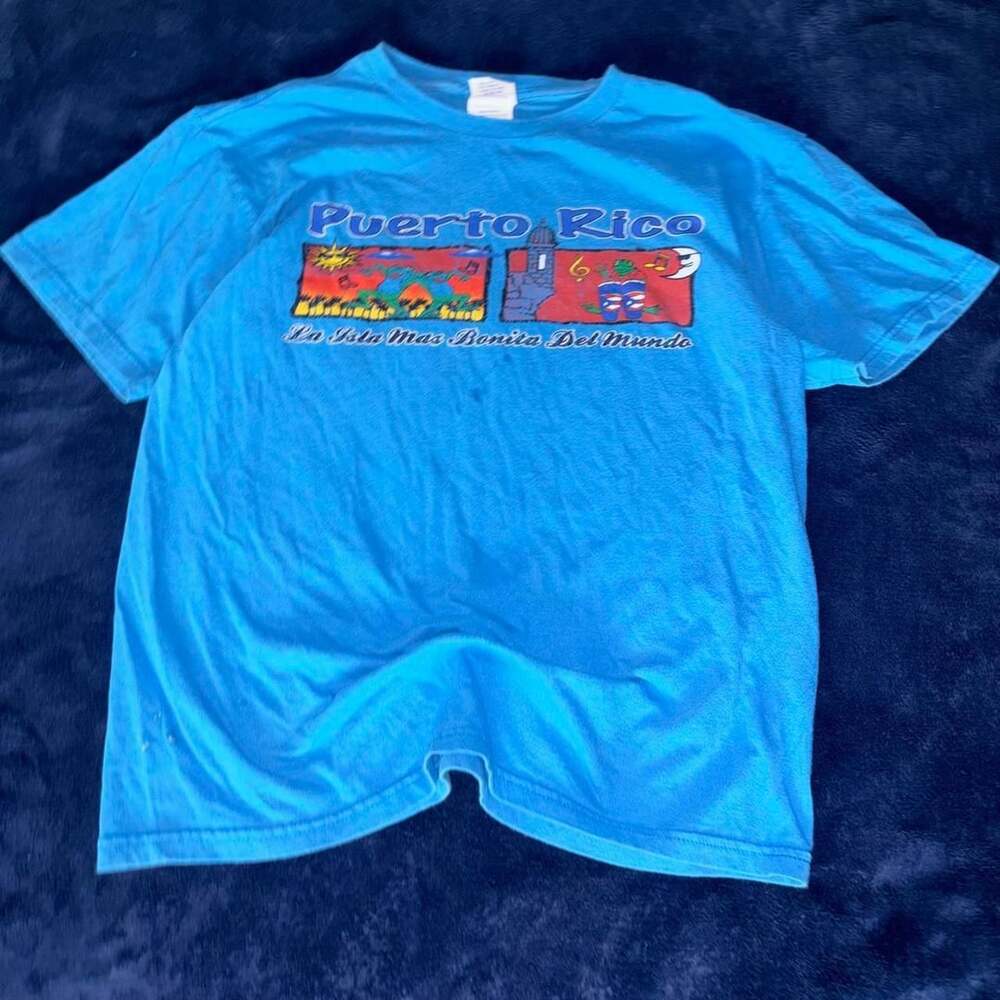 Delta Ring Spun Puerto Rico T-Shirt Size S Blue Graphic Tee